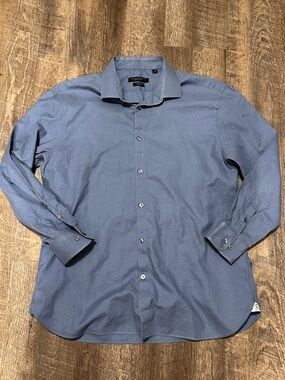 John Varvatos USA Signature Tailored Slim Fit Blue Men’s Cotton Dress Shirt 16.5